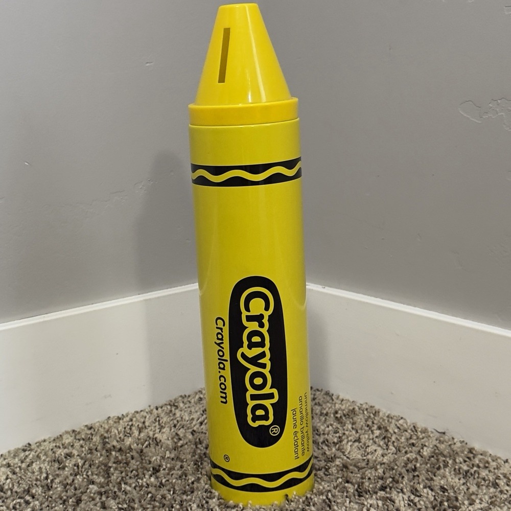 Crayola Giant Crayon Coin Bank Unmellow Yellow 15" Metal 2015